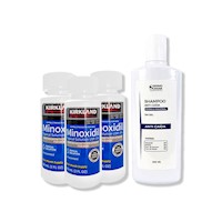 3 Minoxidil Líquido Kirkland + SHAMPOO SIN SAL ANTICAÍDA 250ML