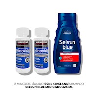 2 Minoxidil Líquido Kirkland|Shampoo Selsun Blue Medicado 325ml