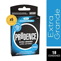 Prudence Box X6 Condones Extra Grande Ultra Sensible  18 unidades