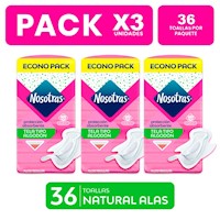 Packx3 Toallas Higiénicas Nosotras Natural Alas Tela Gel 36u