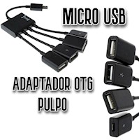Adaptador OTG Pulpo V8 para celular Hub 3 puertos USB Carga 4 en 1