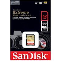 MEMORIA SD SANDISK EXTREME 32GB 4K UHS-I CLASE-10 U3 100MBS-AMARILLA