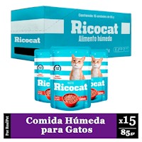 Pack Caja x15 Comida Húmeda para Gato Ricocat Salmón 85gr