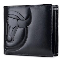 BullCaptain - Billetera de Cuero Brillante QB-0203-H-BK Negro