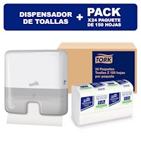 Dispensador de Toallas de Mano Tork + Caja 24 paquetes x150