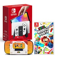 Consola Nintendo Switch Oled Blanco + Mario Party + Estuche Mario And Friends