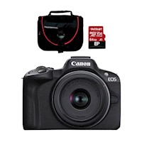 Cámara Canon EOS R100 + Lente RF-S 18-45MM IS STM + Memoria Micro SD 64GB + Maletín