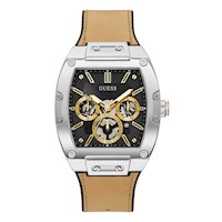 Reloj Hombre Guess Acero Plateado con Negro y cuero Marron con Silicona Negra GW0202G3