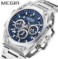 Reloj Megir Acero Plateado y Azul MEG-56