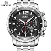 Reloj Hombre Megir Acero Plateado y Negro MEG-44
