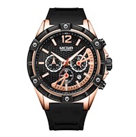 Reloj Megir Acero Oro Rosa Negro y Silicona Negro MEG-8