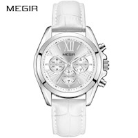 Reloj Megir Acero Plateado y Cuero Blanco MEG-M-3