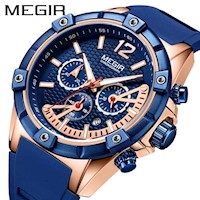 Reloj Megir Acero Oro Rosa Azul y Silicona Azul MEG-7