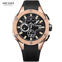 Reloj Megir Acero Oro Rosa y Silicona Negro MEG-15