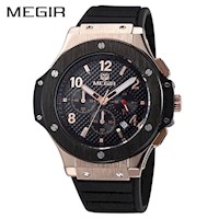 Reloj Megir Acero Oro Rosa Negro y Silicona Negro MEG-16