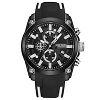 Reloj Hombre Megir Acero Negro y Silicona Negro Blanco MEG-3