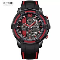 Reloj Megir Acero Negro y Silicona Negro Rojo MEG-4