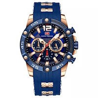 Reloj Minifocus Acero Oro Rosa Azul y Silicona Azul MIN-2