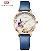 Reloj Mujer Minifocus Acero Oro Rosa y Cuero Azul MIN-M-26