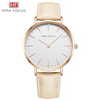 Reloj Mujer Minifocus Acero Oro Rosa y Cuero Hueso MIN-M-21