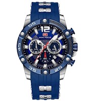 Reloj Minifocus Acero Plateado Azul y Silicona Azul MIN-6