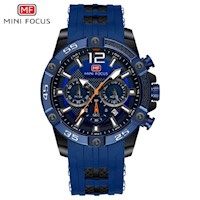 Reloj Minifocus Acero Negro Azul y Silicona Azul MIN-3