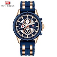 Reloj Minifocus Acero Oro Rosa Azu l y Silicona Azul MIN-18