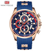 Reloj Minifocus Acero Oro Rosa y Silicona Azul MIN-16