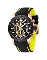 Reloj Minifocus Acero Oro Rosa Negro y Silicona Negro Neon MIN-12