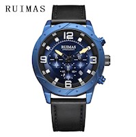 Reloj Ruimas Acero Azul y Cuero Negro RUI-2