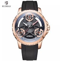 Reloj Ruimas Acero Oro Rosa y Silicona Negro RUI-26