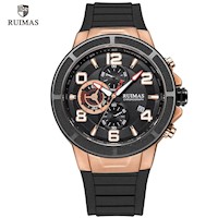 Reloj Ruimas Acero Oro Rosa Negro y Silicona Negro RUI-14