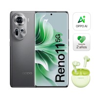 Celular OPPO Reno11 5G 12GB 256GB Gris + Audífonos Enco Buds2 Verde Gratis