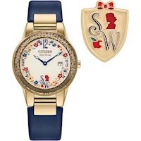 RELOJ CITIZEN ECO-DRIVE DISNEY PRINCESS CON CAJA DORADA, CORREA AZUL Y ESFERA