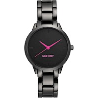 RELOJ DE PULSERA NINE WEST PARA MUJER, METAL GUNMETAL Y ESFERA NEGRA,