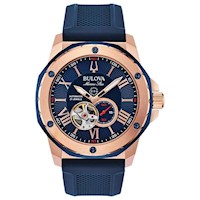 BULOVA RELOJ AUTOMÁTICO ESFERA AZUL MARINE STAR PARA HOMBRE ACABADO ORO ROSA