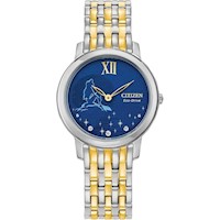 RELOJ CITIZEN DISNEY ARIEL, DISEÑO EN DORADO Y AZUL CON DIAMANTES Y CRISTAL DE