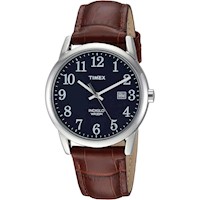 RELOJ TIMEX EASY READER PARA HOMBRE, ESFERA AZUL, CORREA DE CUERO MARRÓN,