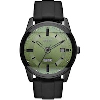 RELOJ DE SILICONA NEGRO, RESISTENTE AL AGUA, CON ESFERA VERDE, CALENDARIO DE