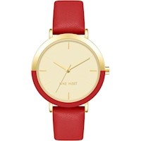 RELOJ NINE WEST MUJER, CUERO SINTÉTICO ROJO, ESTUCHE METÁLICO, FUNCIONALIDAD