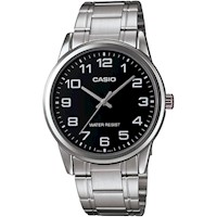 RELOJ CASIO HOMBRE CON ESFERA NEGRA FÁCIL DE LEER, ACERO INOXIDABLE, CUARZO, CR