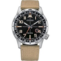 CITIZEN RELOJ ECO-DRIVE WEEKENDER AVION FIELD PARA HOMBRE, ACERO INOXIDABLE Y