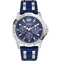 RELOJ GUESS AZUL DE SILICONA, CAJA DE ACERO INOXIDABLE, RESISTENTE AL AGUA,