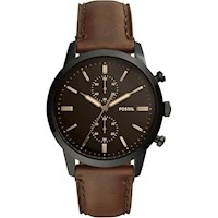 RELOJ CRONÓGRAFO DE ACERO INOXIDABLE Y CUERO FOSSIL TOWNSMAN, ESTILO CLÁSICO,