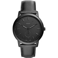 RELOJ DE CUARZO FOSSIL MINIMALISTA PARA HOMBRE, CUERO NEGRO, CAJA ACERO
