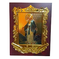 Retrato Cuadro Religioso Virgen de los Milagros Pergamino 17cm