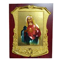 Retrato Cuadro Religioso Virgen Maria Pergamino Flores 1pza