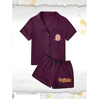 Romwe Set de pijama Harry Potter con gráfico de letras y ribete en contraste
