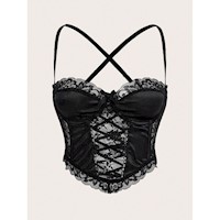 Romwe Bralette gótico con encaje cruzado, perfecto para un look atrevido