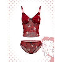 Romwe Set de lencería Betty Boop con estampado de caricatura y lazo